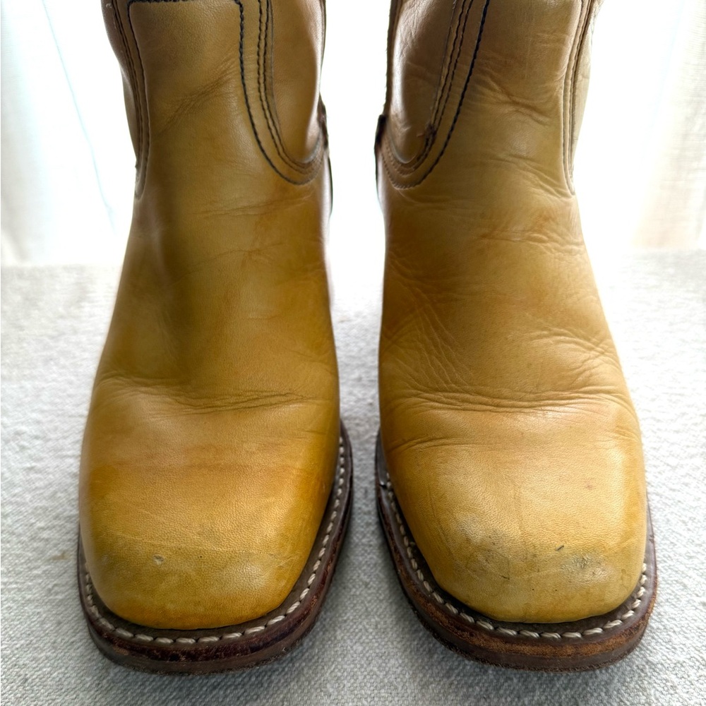 Vintage frye campus boot banana yellow short mid calf rare white label heeled - Picture 5 of 7